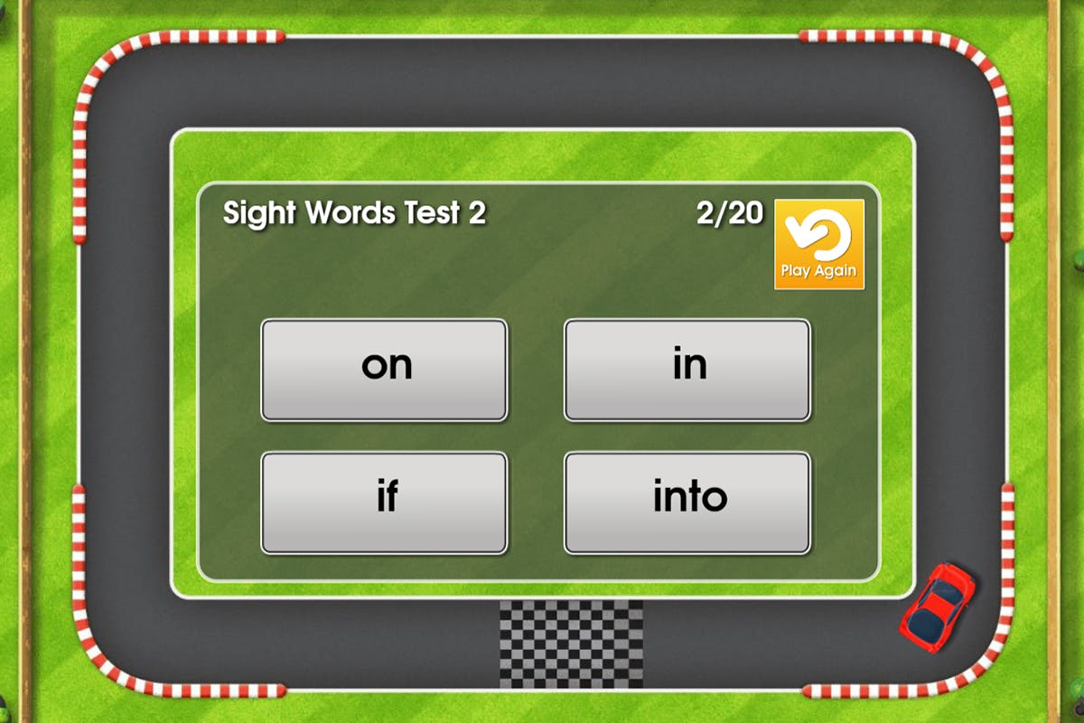 Screenshot of a sight words knowledge test within Reading Eggs