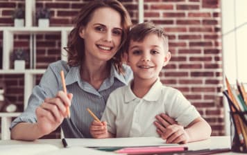 teach kids how to write mother and four-year-old child