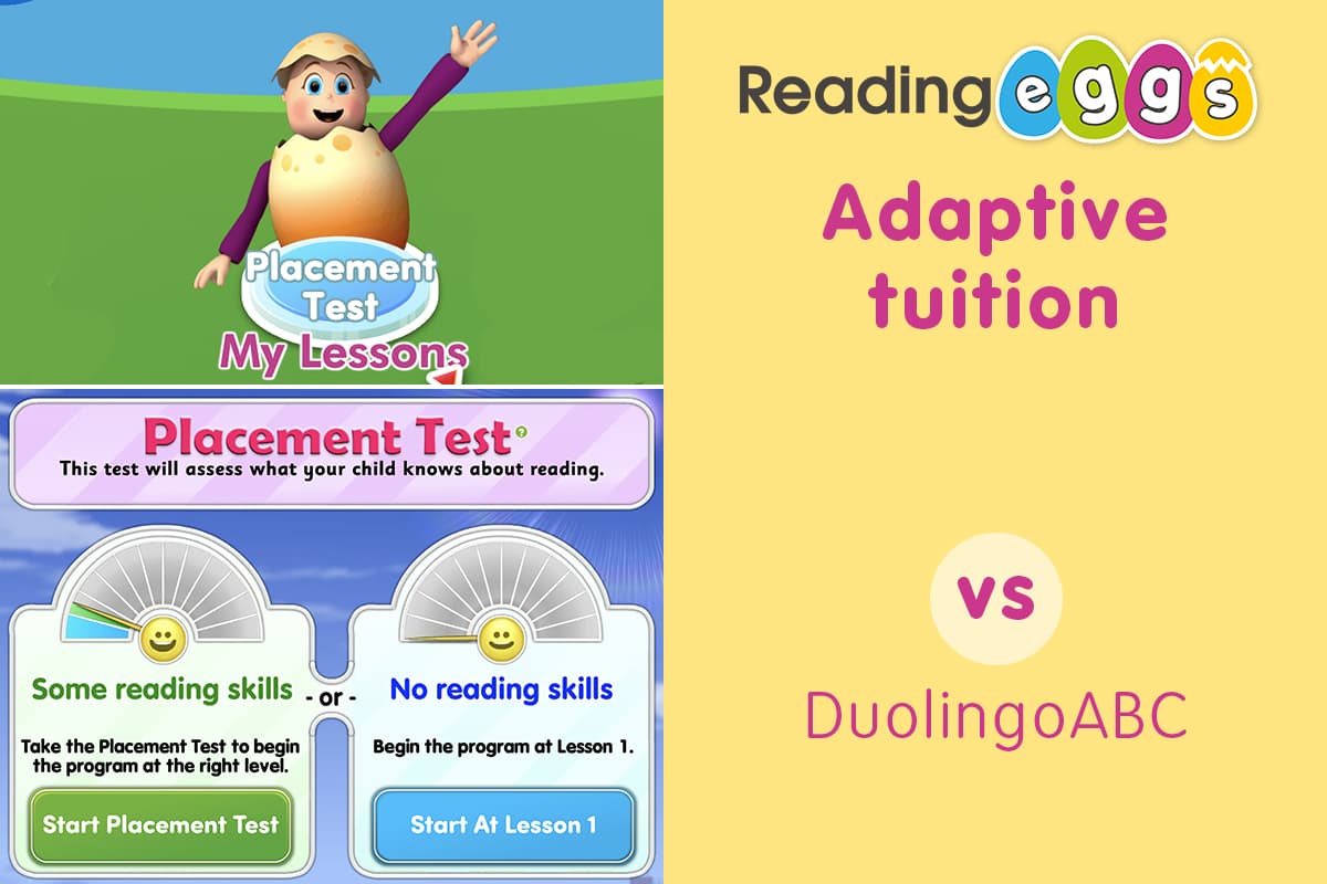 Reading Eggs vs Duolingo ABC  – Reading Eggs provides more personalized and adaptive tuition than Duolingo ABC