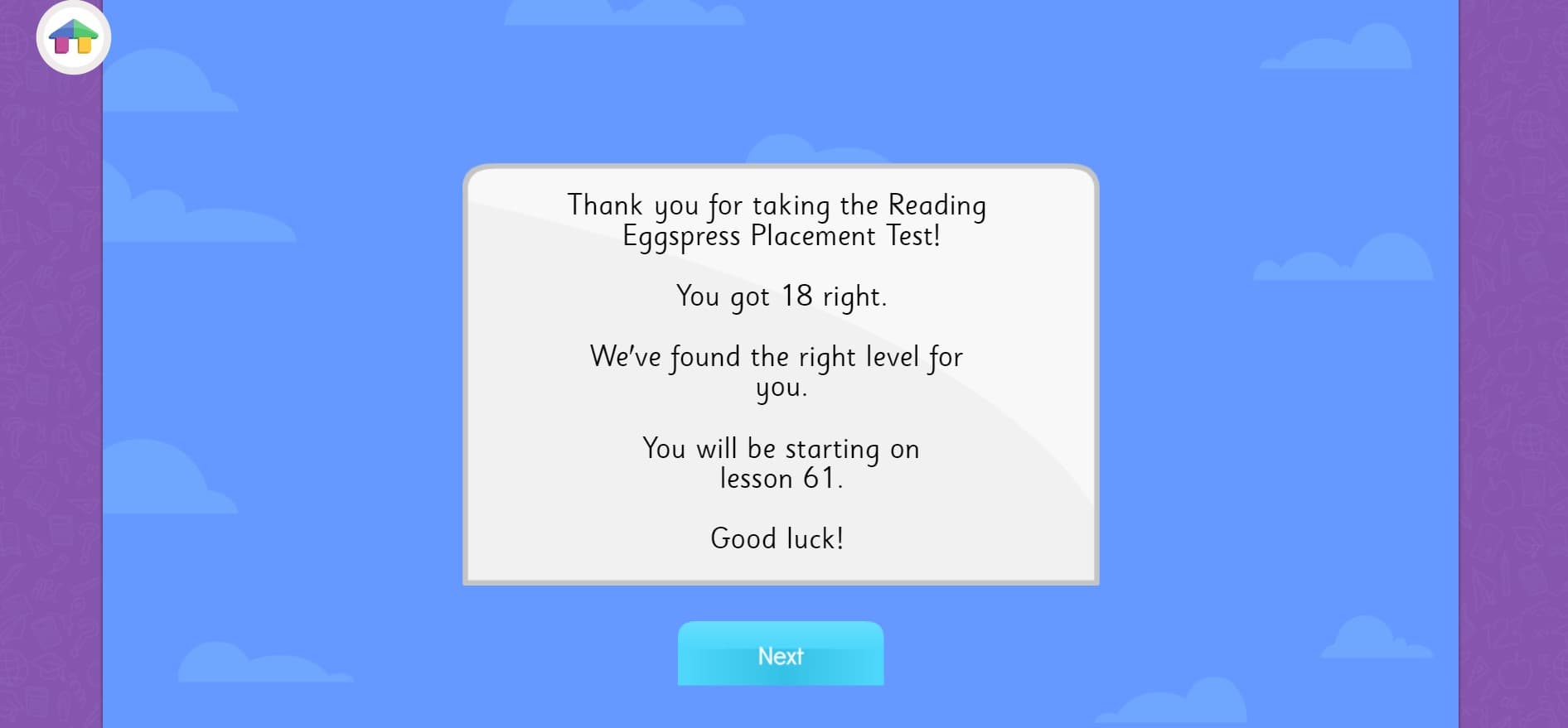 Homeschooling with Reading Eggs placement test